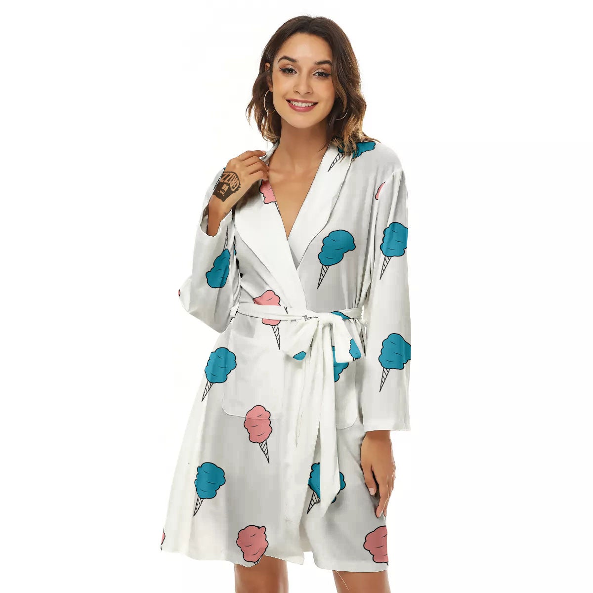 Cotton Candy Blue And Pink Print Pattern Women's Robe-grizzshop