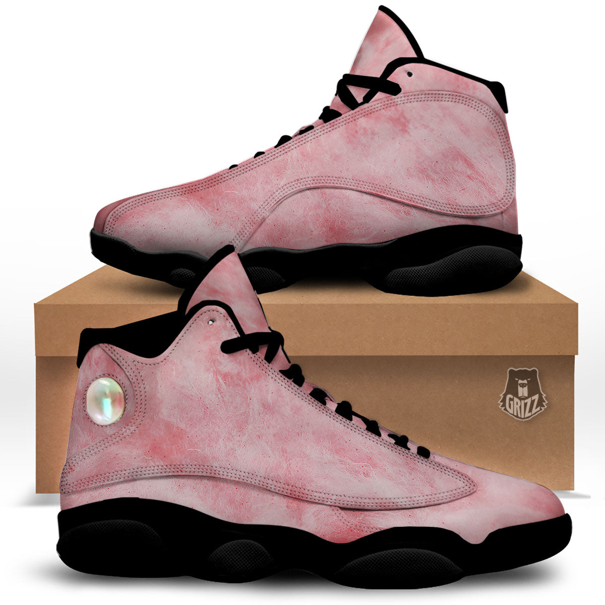 Cotton Candy Pink Print Black Basketball Shoes-grizzshop