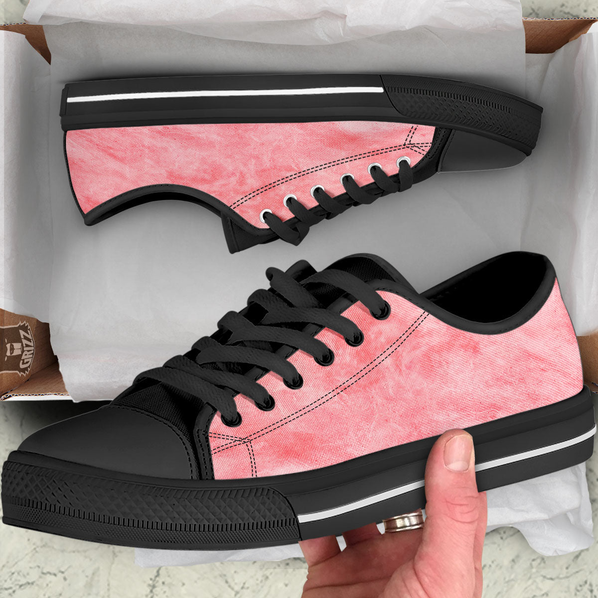 Cotton Candy Pink Print Black Low Top Shoes-grizzshop