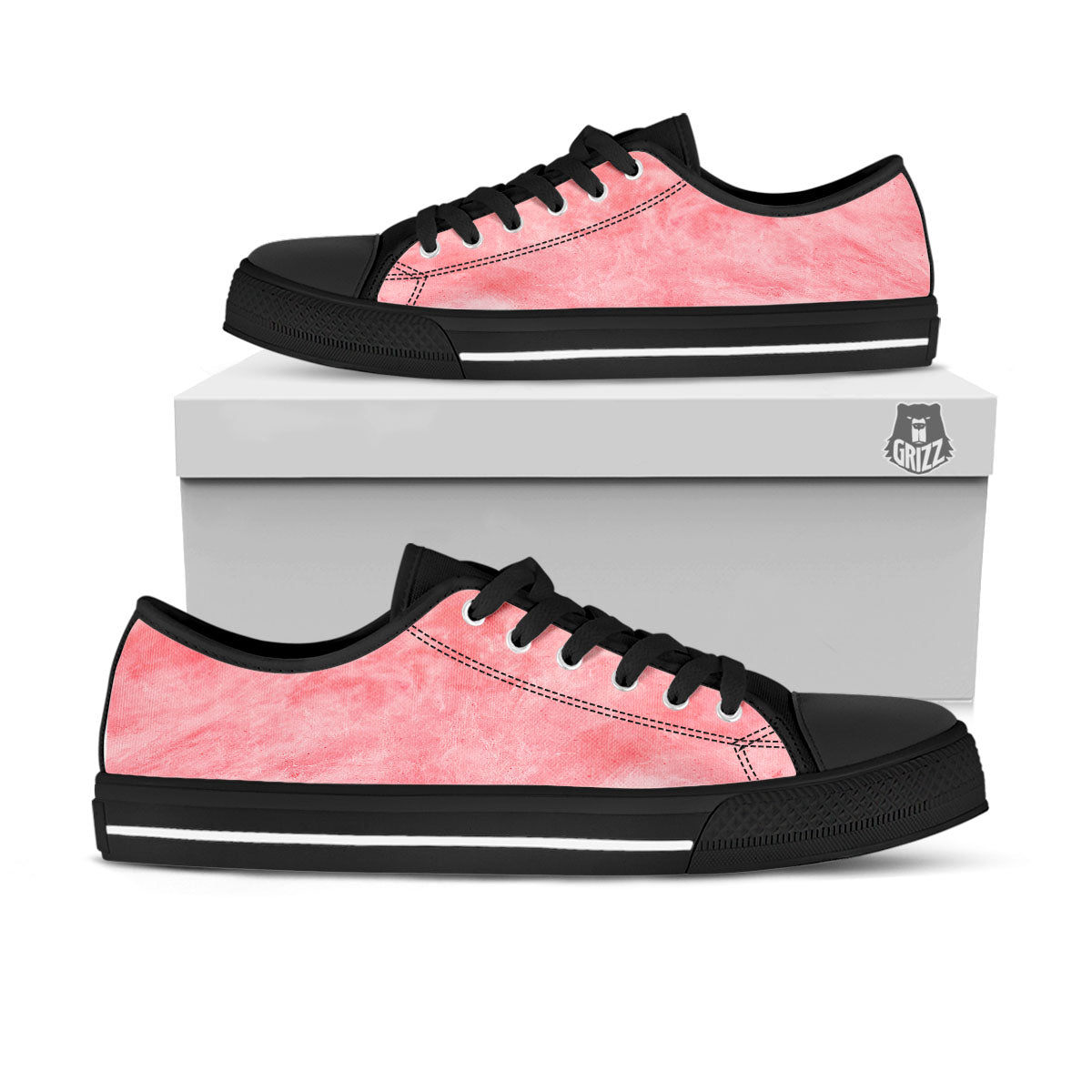 Cotton Candy Pink Print Black Low Top Shoes-grizzshop