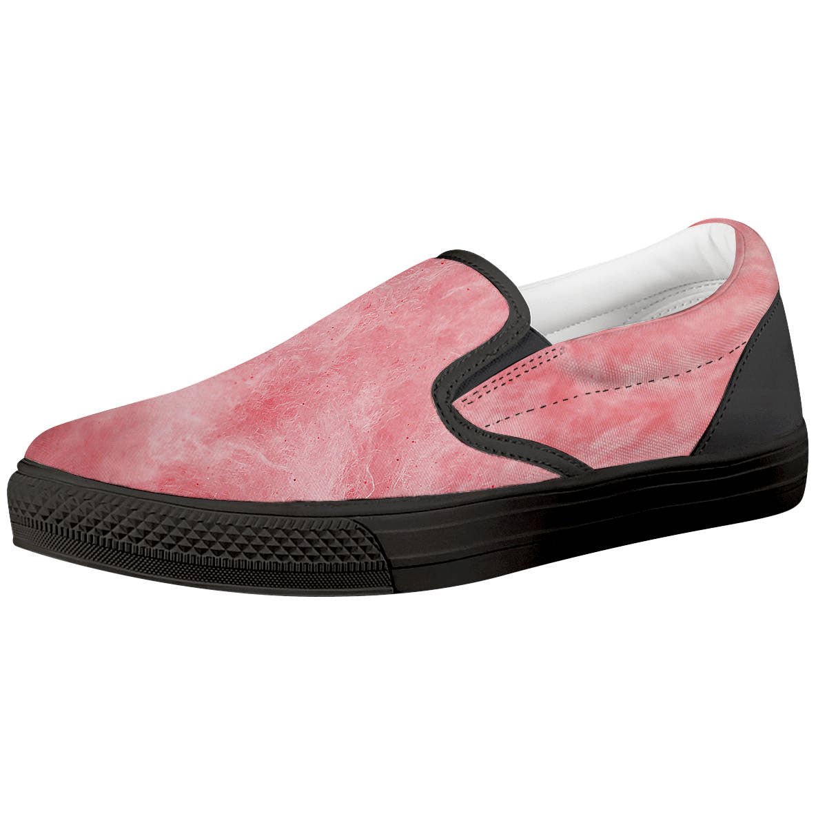 Cotton Candy Pink Print Black Slip On Shoes-grizzshop