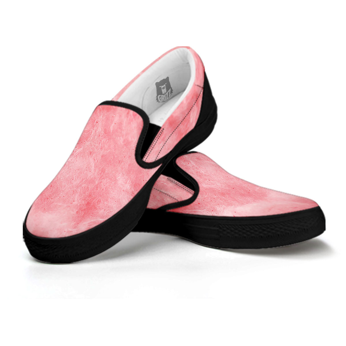 Cotton Candy Pink Print Black Slip On Shoes-grizzshop