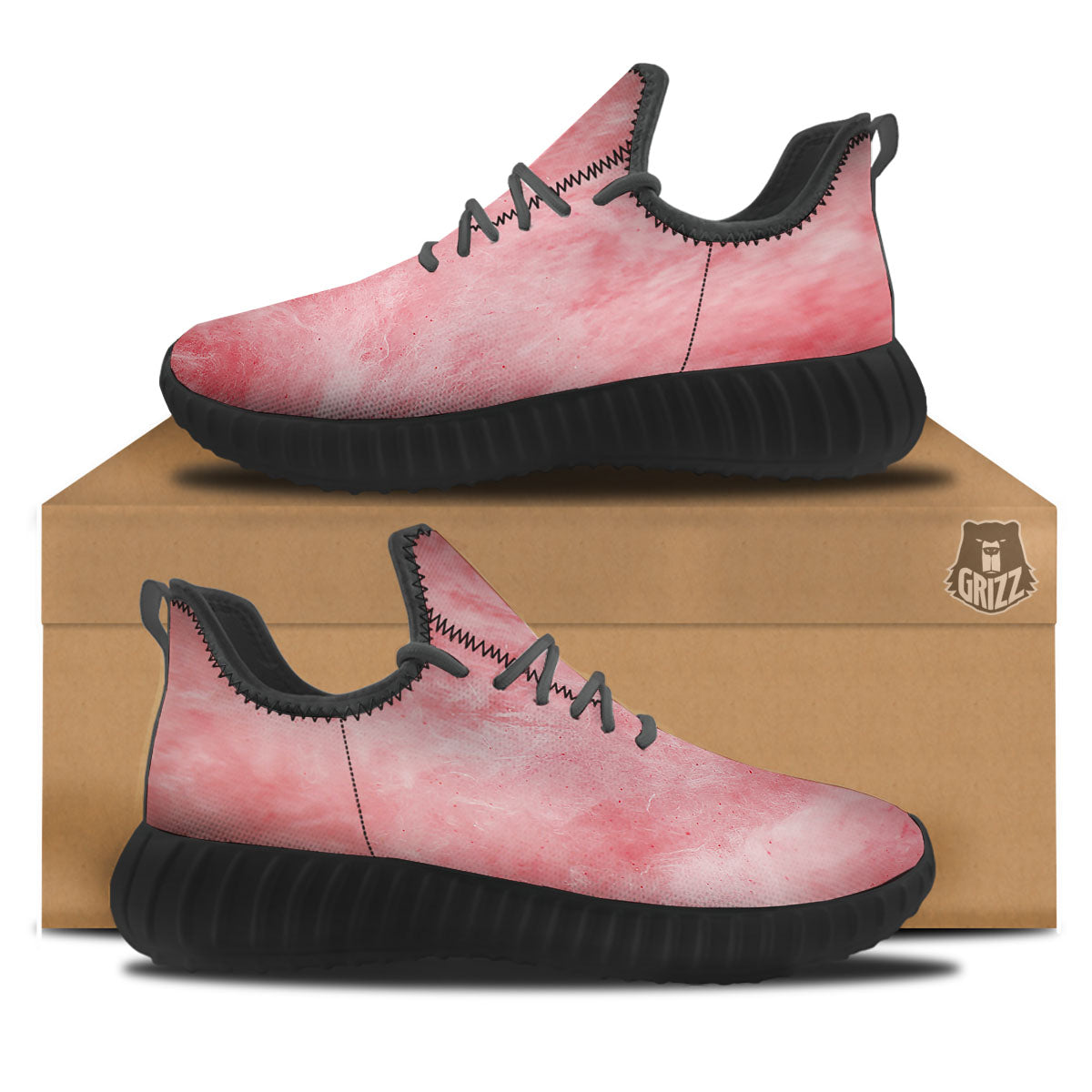 Cotton Candy Pink Print Black Walking Shoes-grizzshop