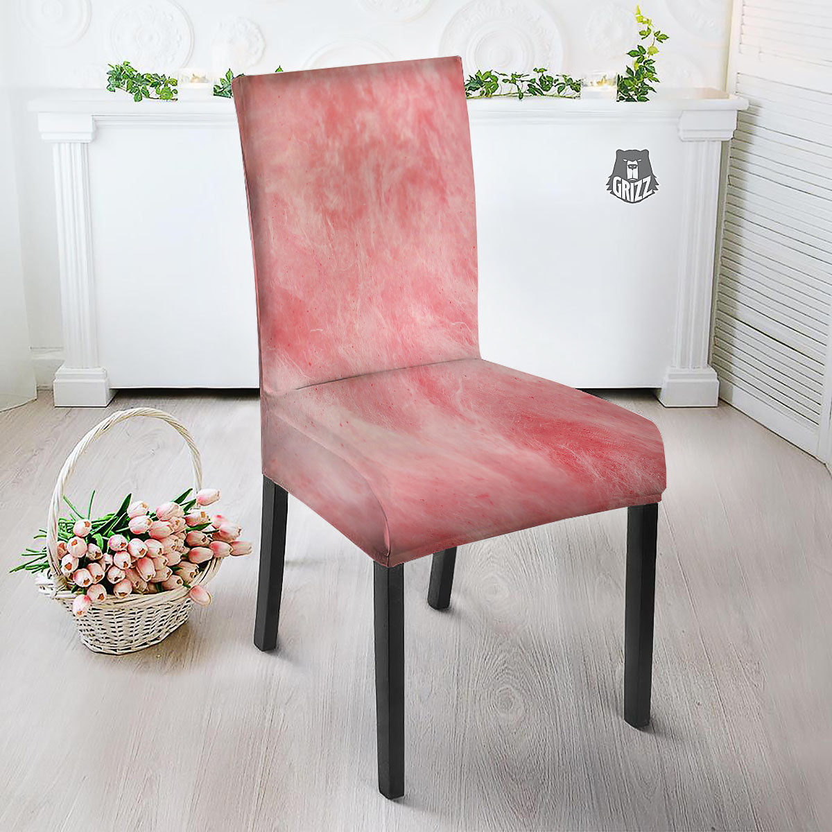 Cotton Candy Pink Print Dining Chair Slipcover-grizzshop