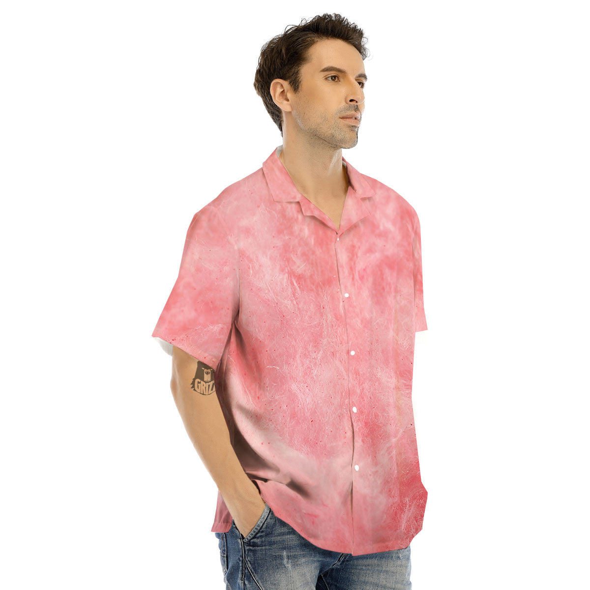 Cotton Candy Pink Print Men's Hawaiian Shirt-grizzshop