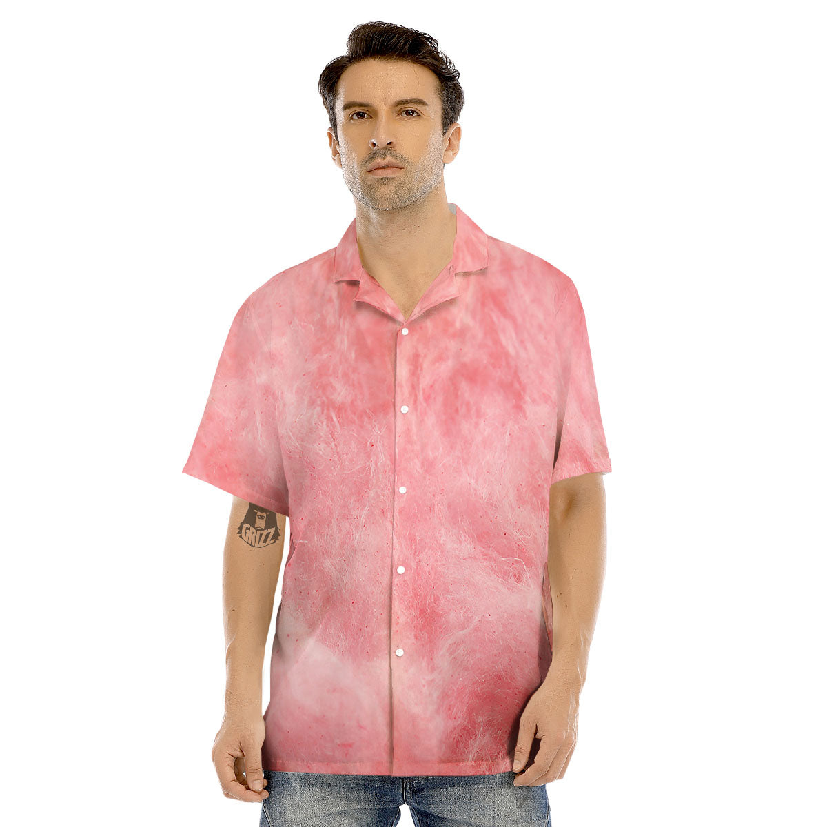 Cotton Candy Pink Print Men's Hawaiian Shirt-grizzshop