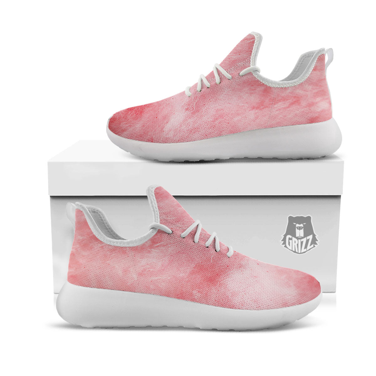 Cotton Candy Pink Print White Athletic Shoes-grizzshop