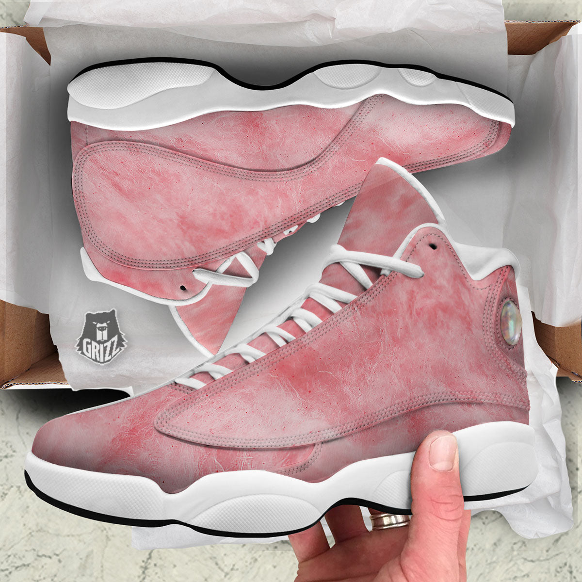Cotton Candy Pink Print White Basketball Shoes-grizzshop