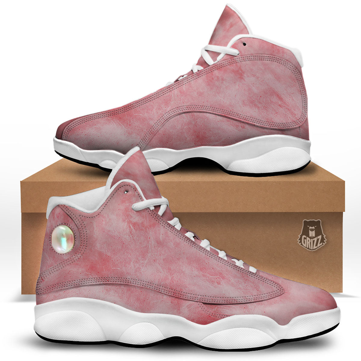 Cotton Candy Pink Print White Basketball Shoes-grizzshop
