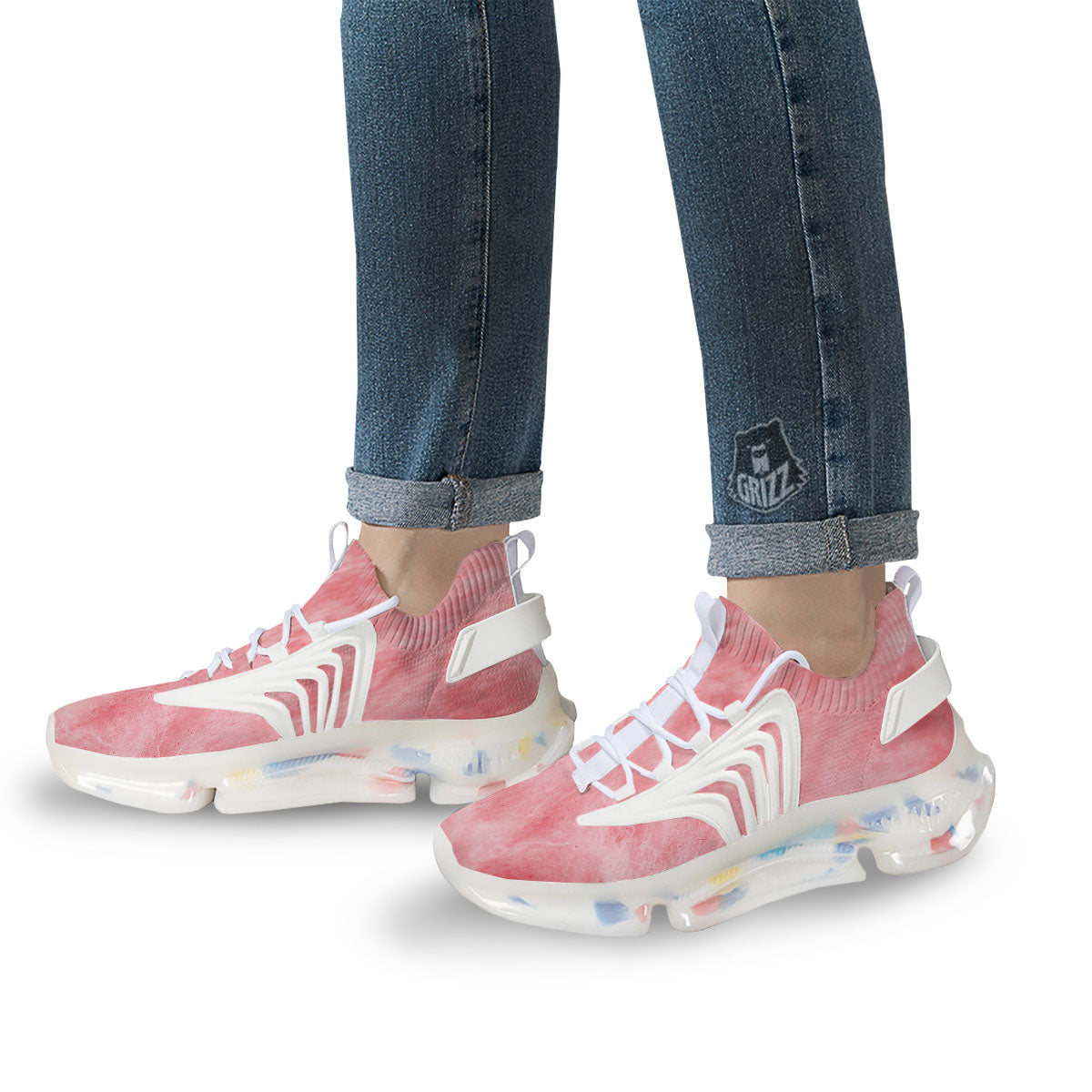 Cotton Candy Pink Print White Gym Shoes-grizzshop
