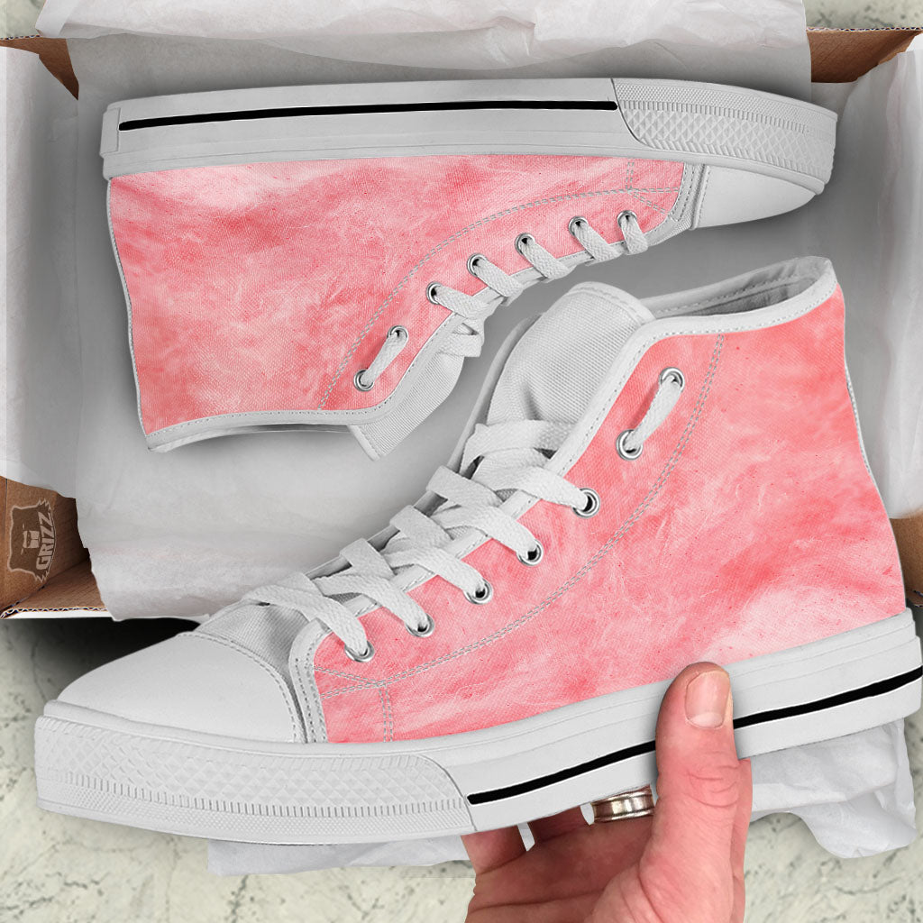 Cotton Candy Pink Print White High Top Shoes-grizzshop