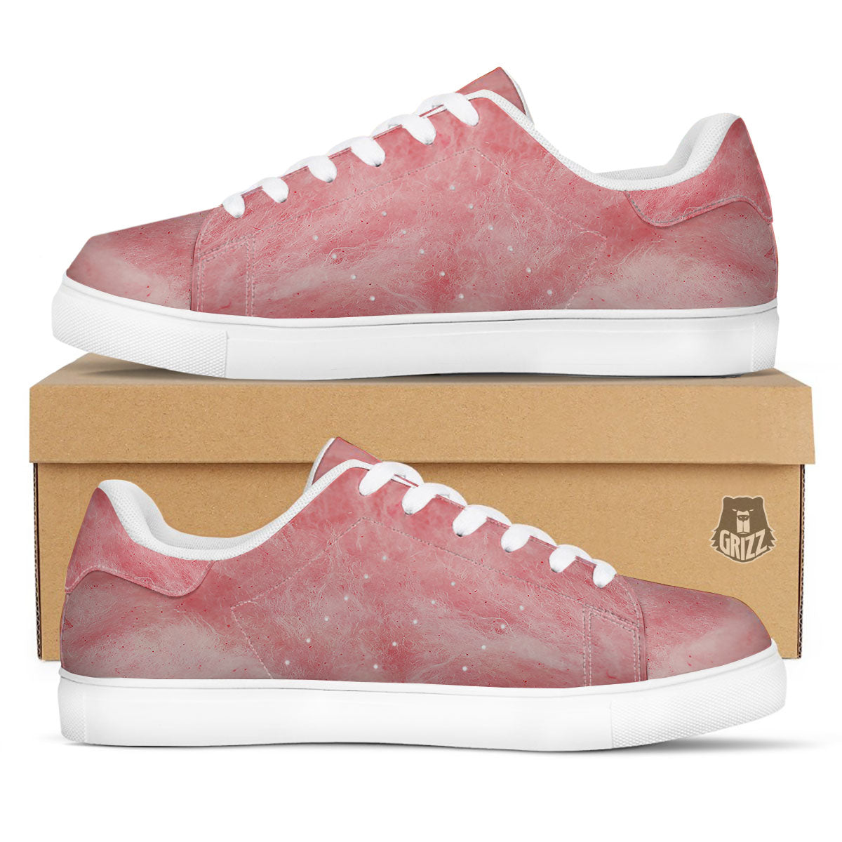 Cotton Candy Pink Print White Low Top Sneakers-grizzshop