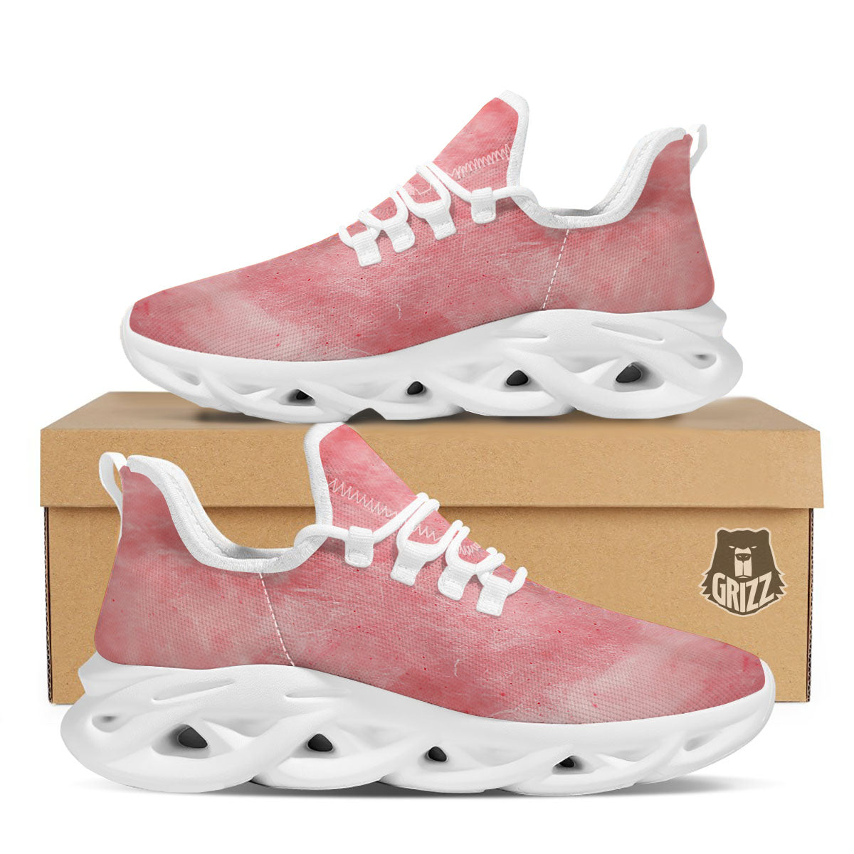 Cotton Candy Pink Print White Running Shoes-grizzshop