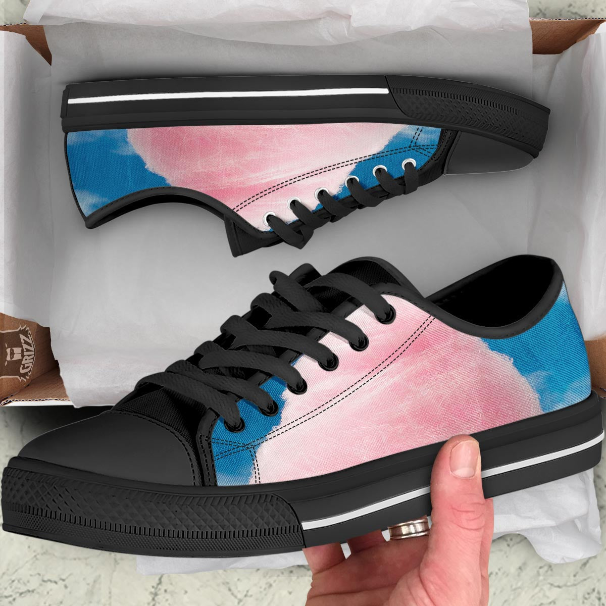 Cotton Candy Sweet Print Black Low Top Shoes-grizzshop