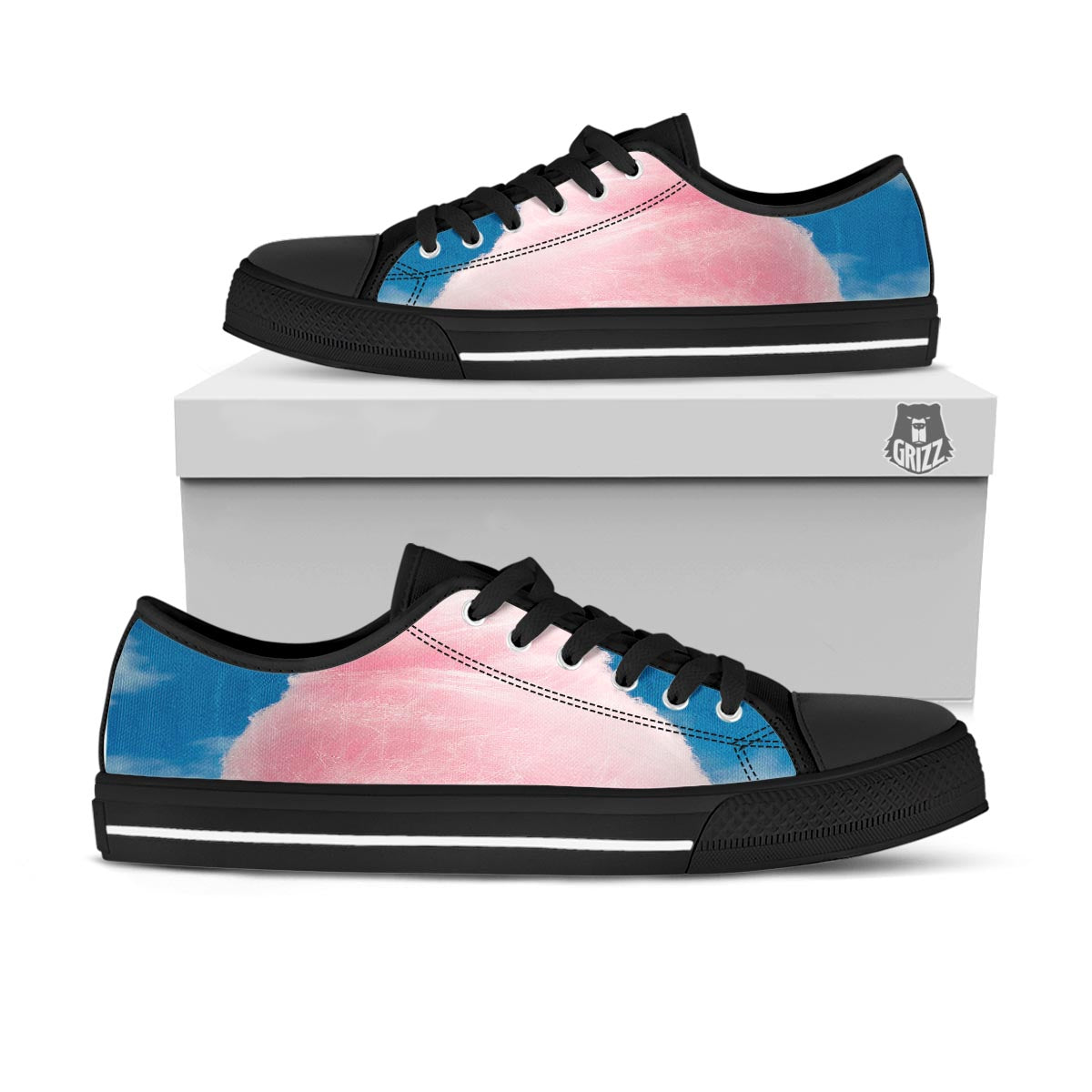 Cotton Candy Sweet Print Black Low Top Shoes-grizzshop