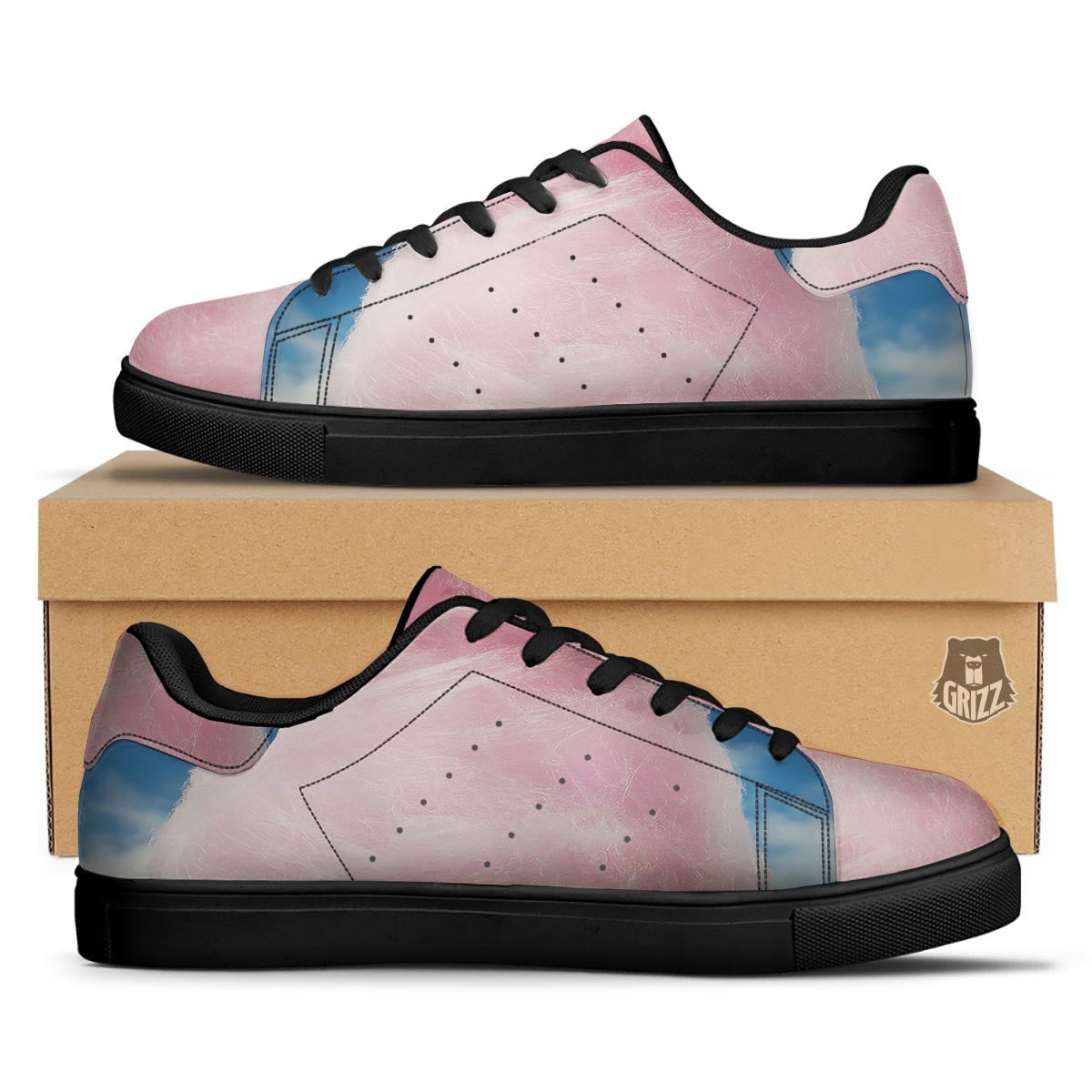 Cotton Candy Sweet Print Black Low Top Sneakers-grizzshop