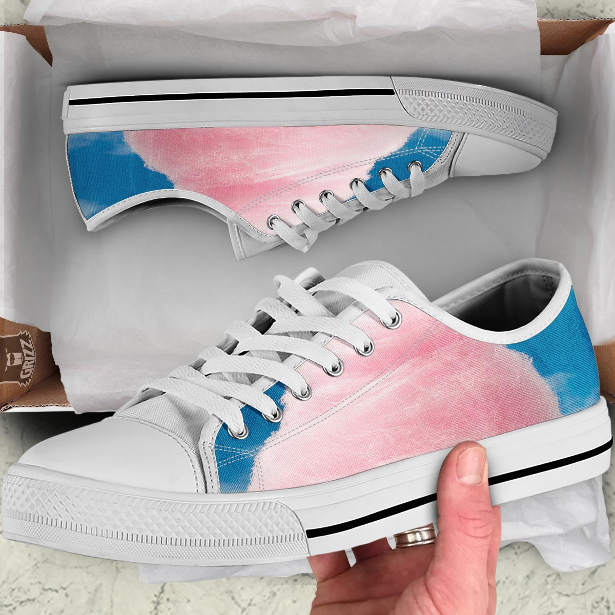 Cotton Candy Sweet Print White Low Top Shoes-grizzshop