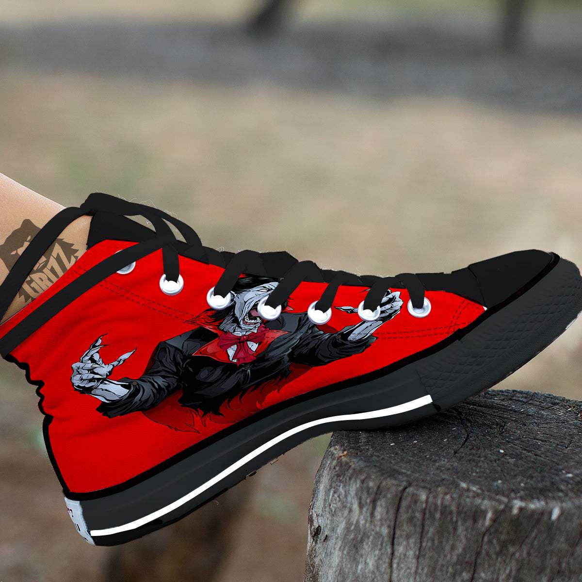 Count Dracula Print Black High Top Shoes-grizzshop