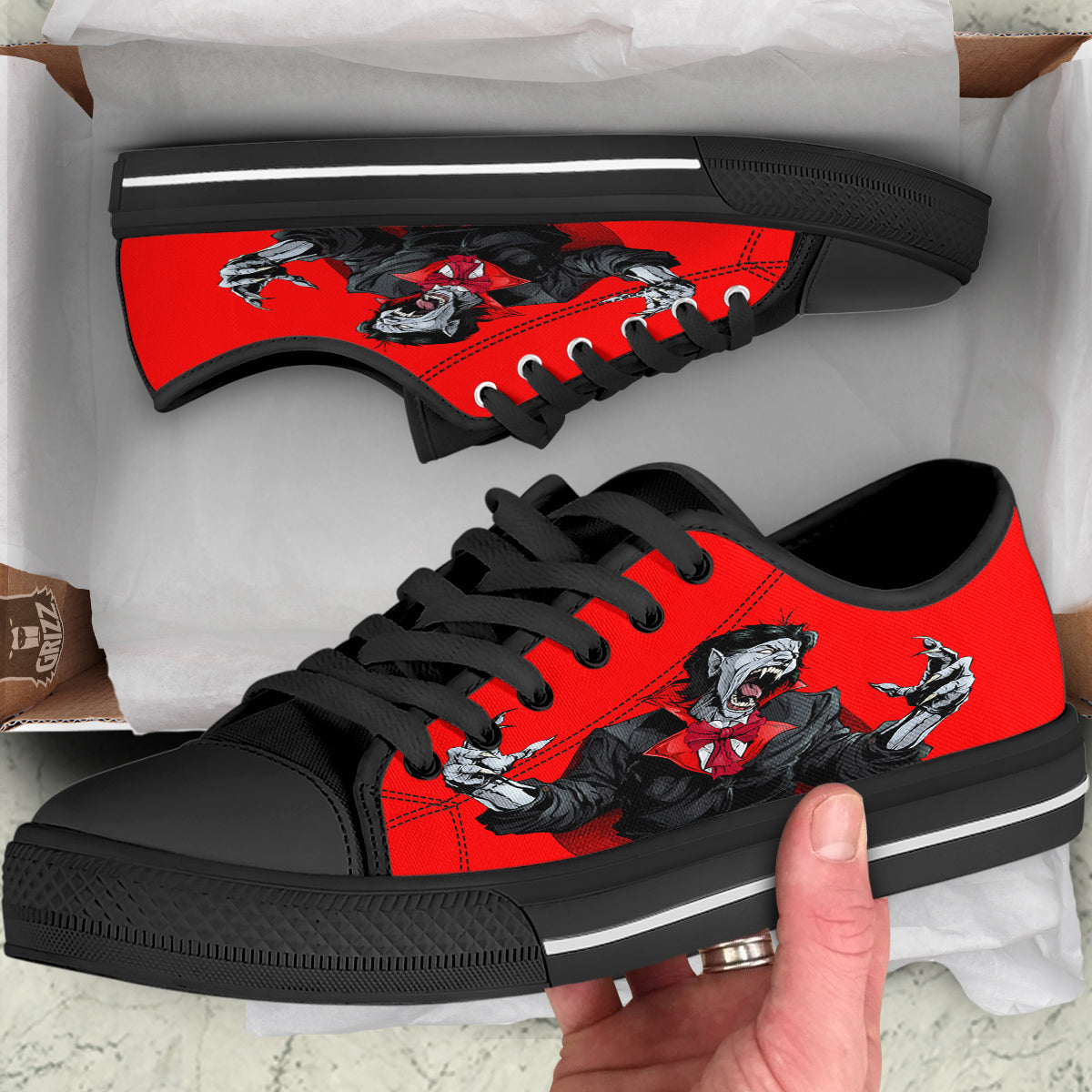 Count Dracula Print Black Low Top Shoes-grizzshop
