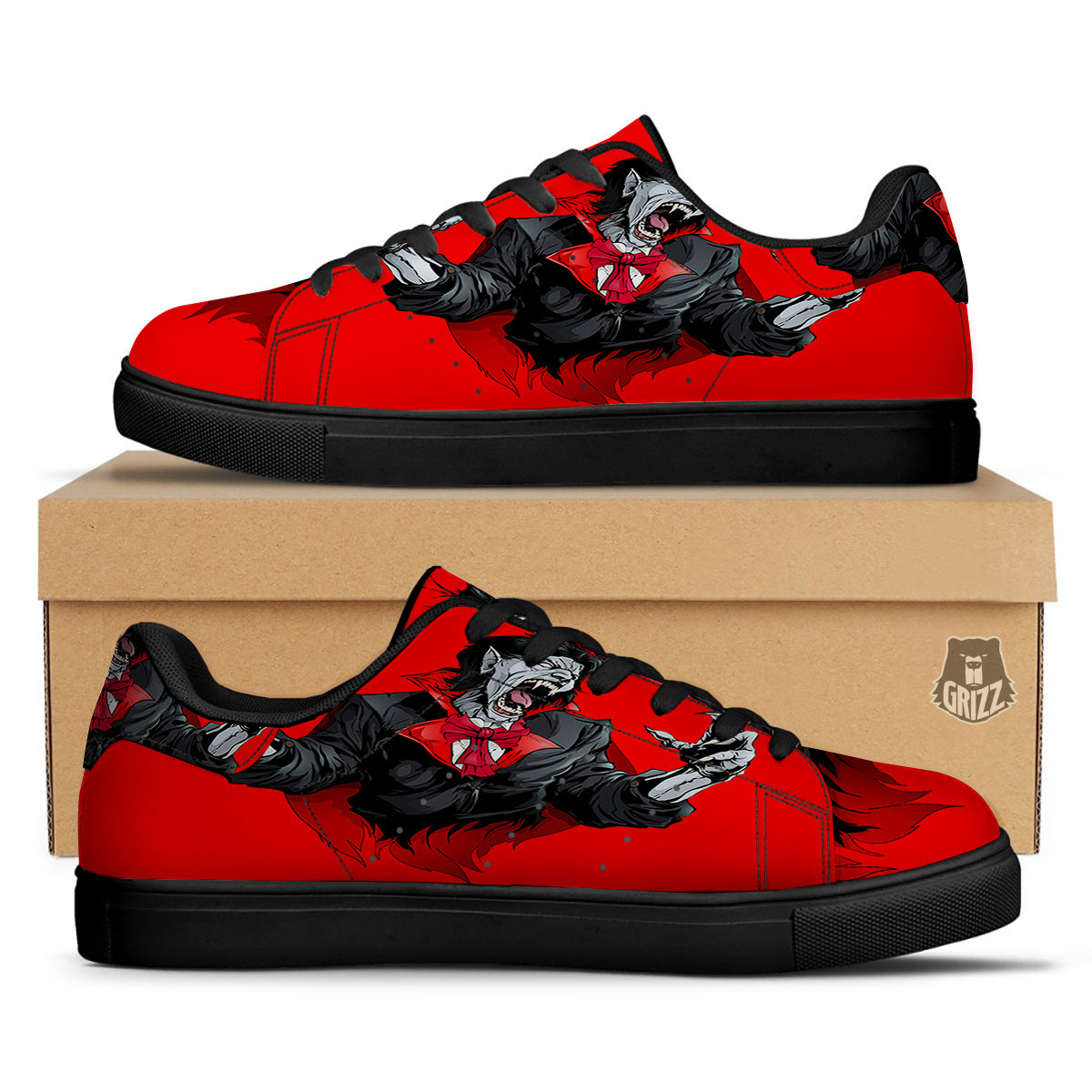 Count Dracula Print Black Low Top Sneakers-grizzshop