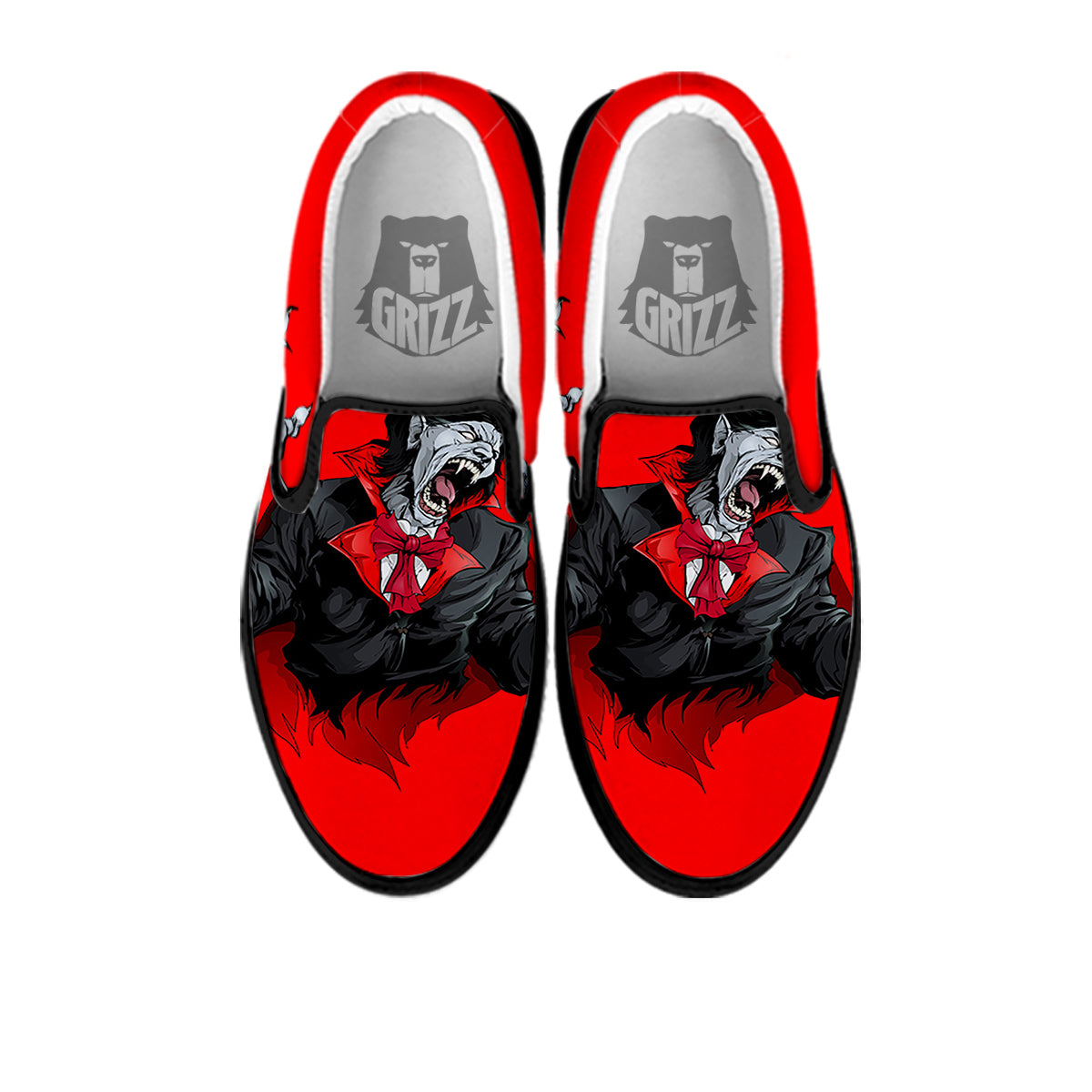 Count Dracula Print Black Slip On Shoes-grizzshop