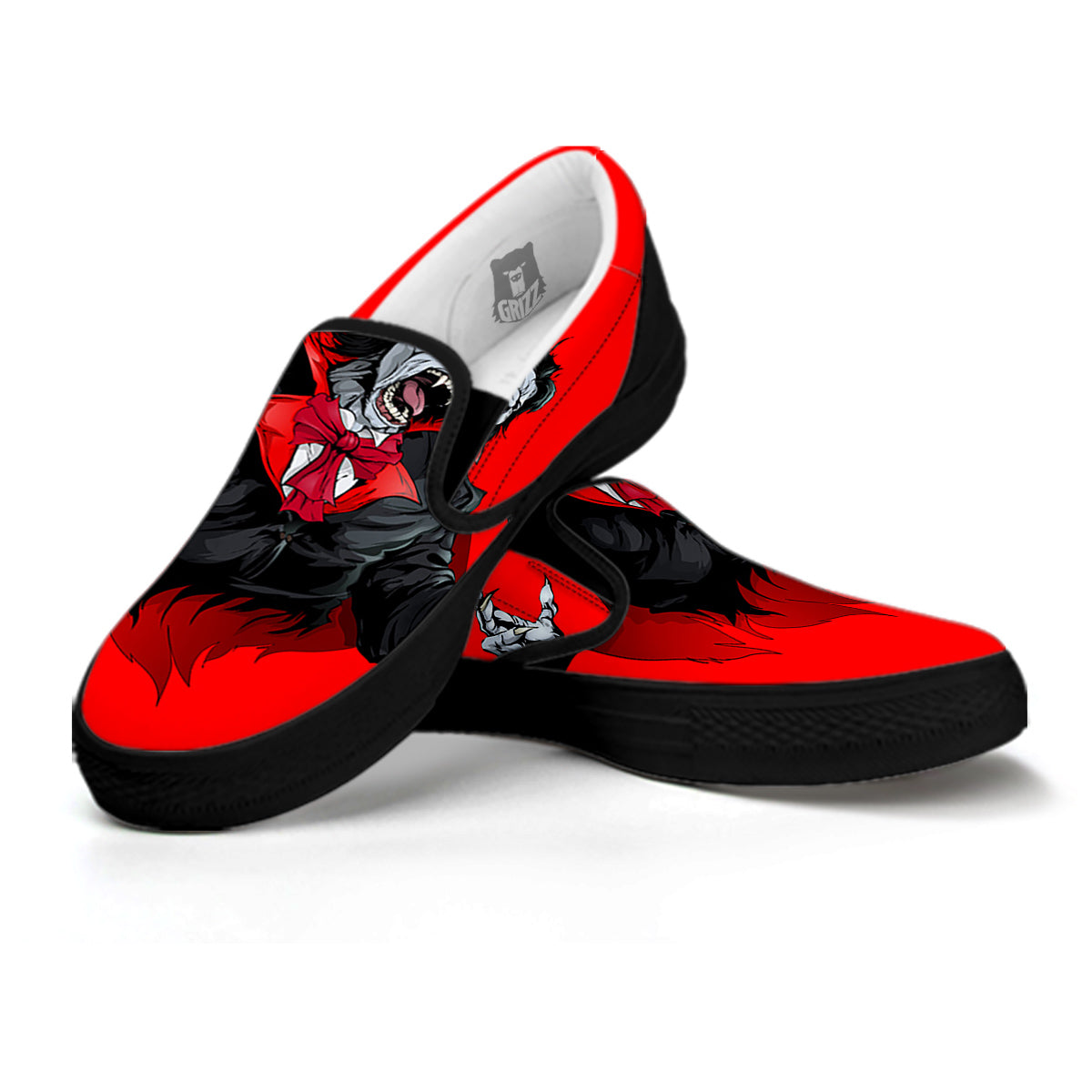Count Dracula Print Black Slip On Shoes-grizzshop