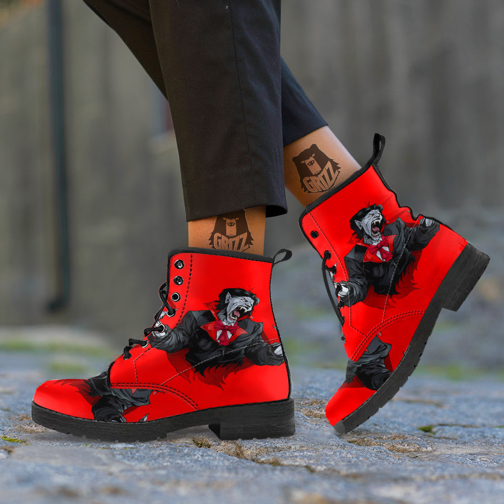 Count Dracula Print Leather Boots-grizzshop