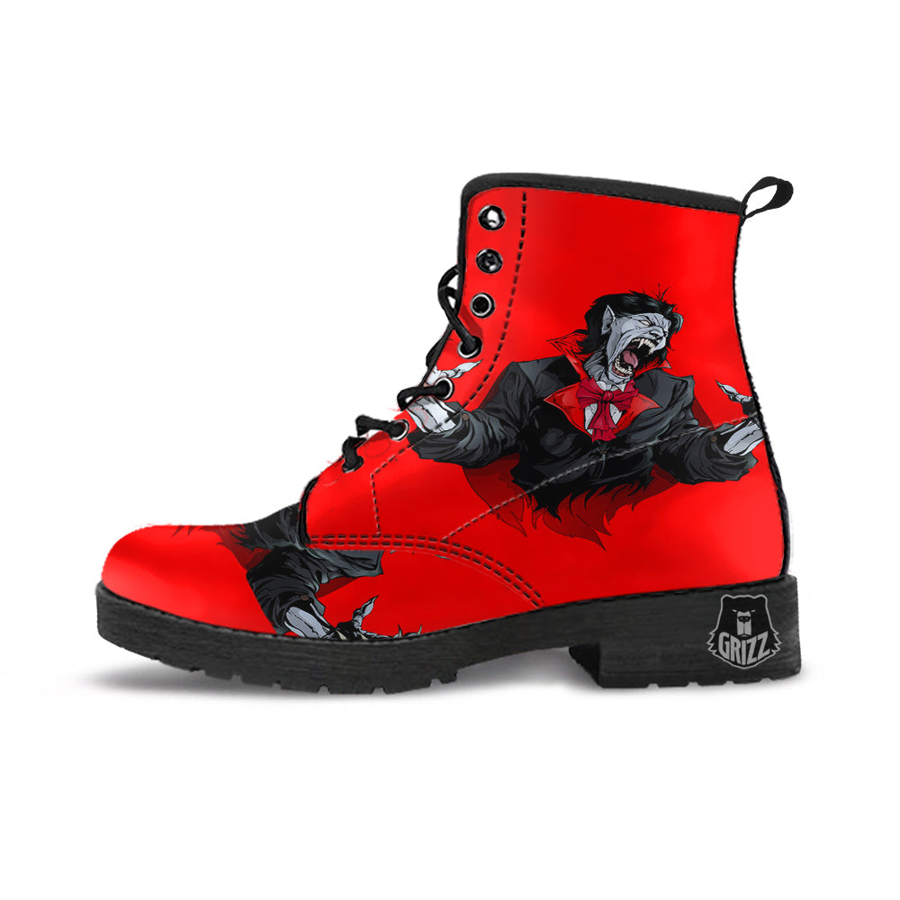 Count Dracula Print Leather Boots-grizzshop