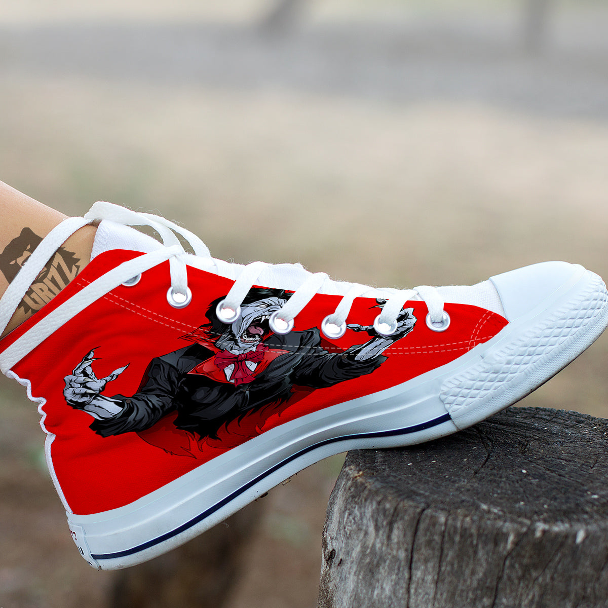 Count Dracula Print White High Top Shoes-grizzshop