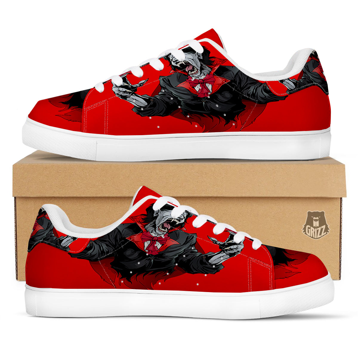 Count Dracula Print White Low Top Sneakers-grizzshop