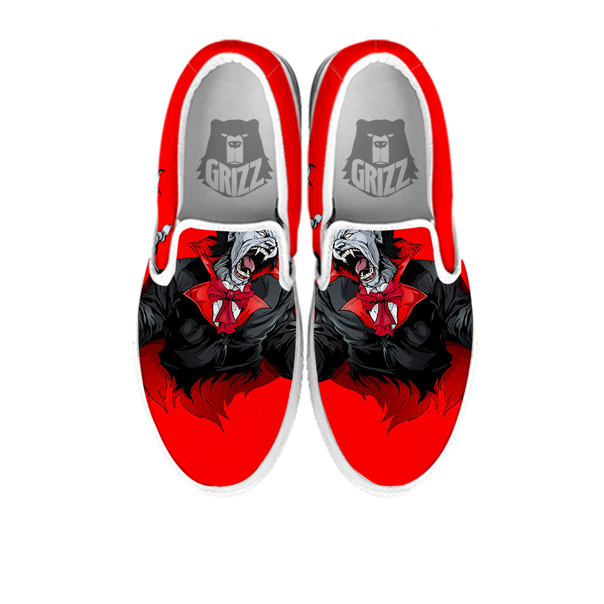 Count Dracula Print White Slip On Shoes-grizzshop