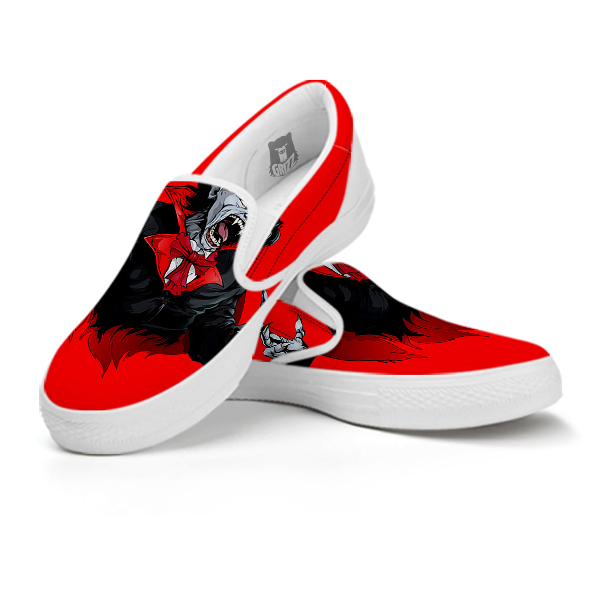 Count Dracula Print White Slip On Shoes-grizzshop