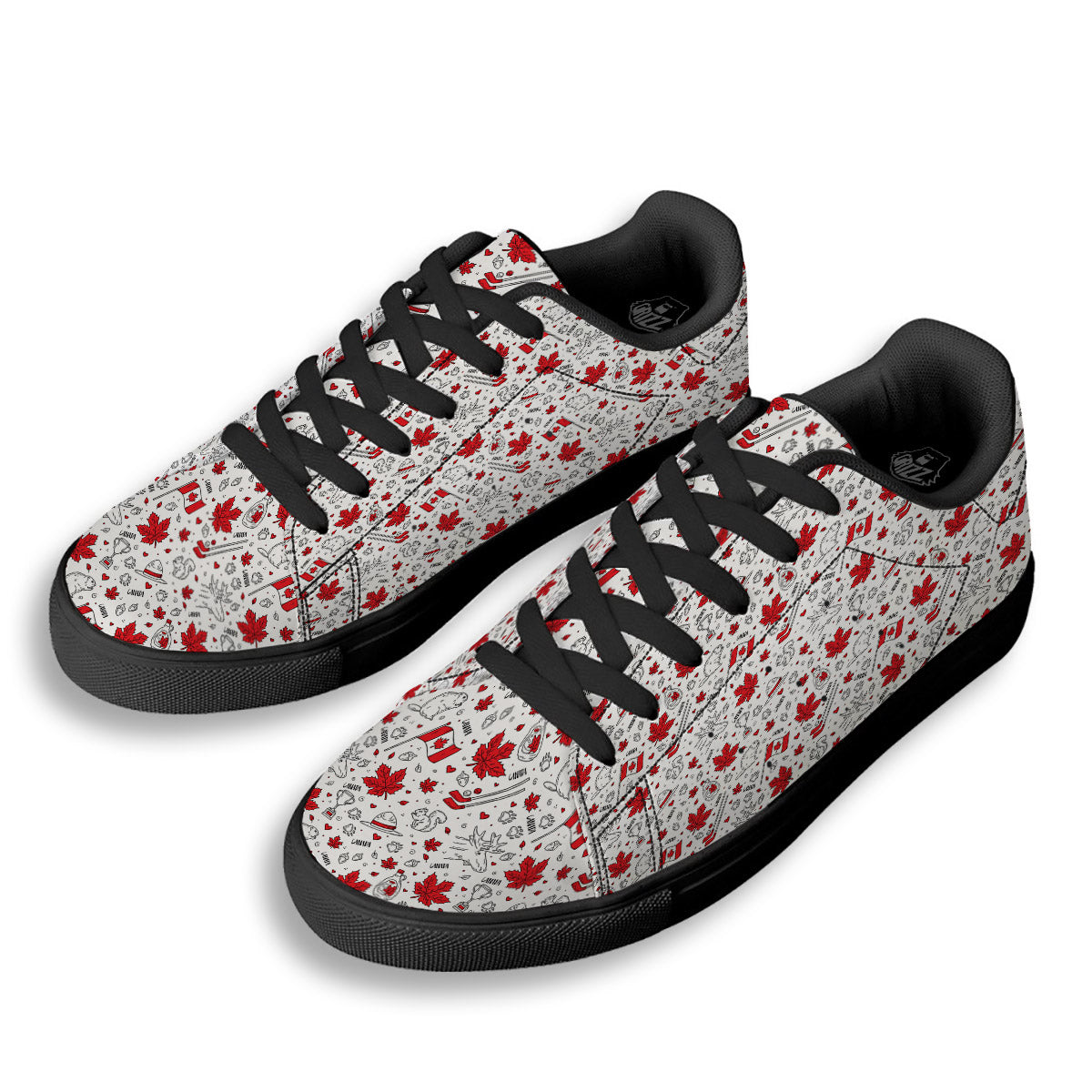 Country Canada Print Pattern Black Low Top Sneakers-grizzshop