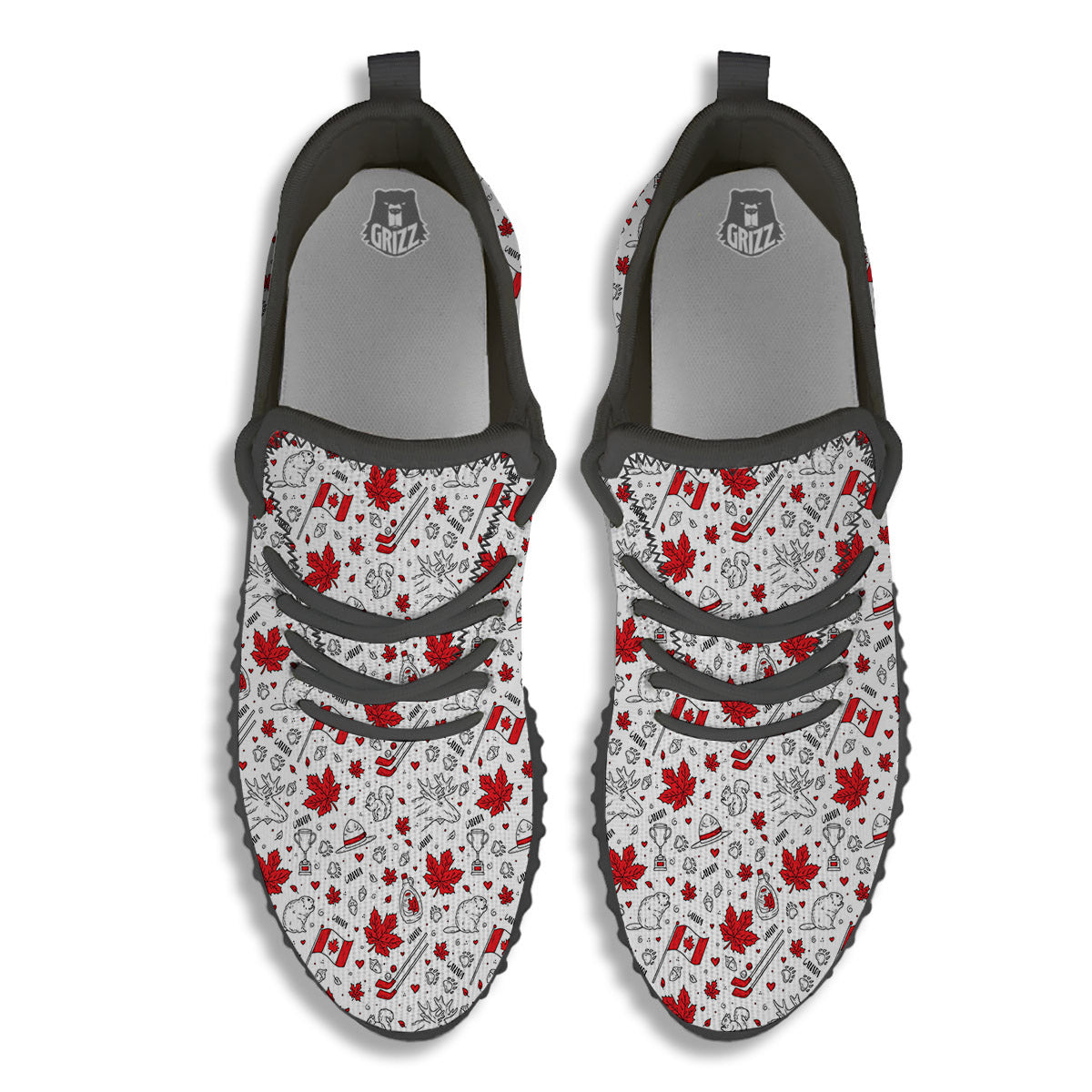 Country Canada Print Pattern Black Walking Shoes-grizzshop