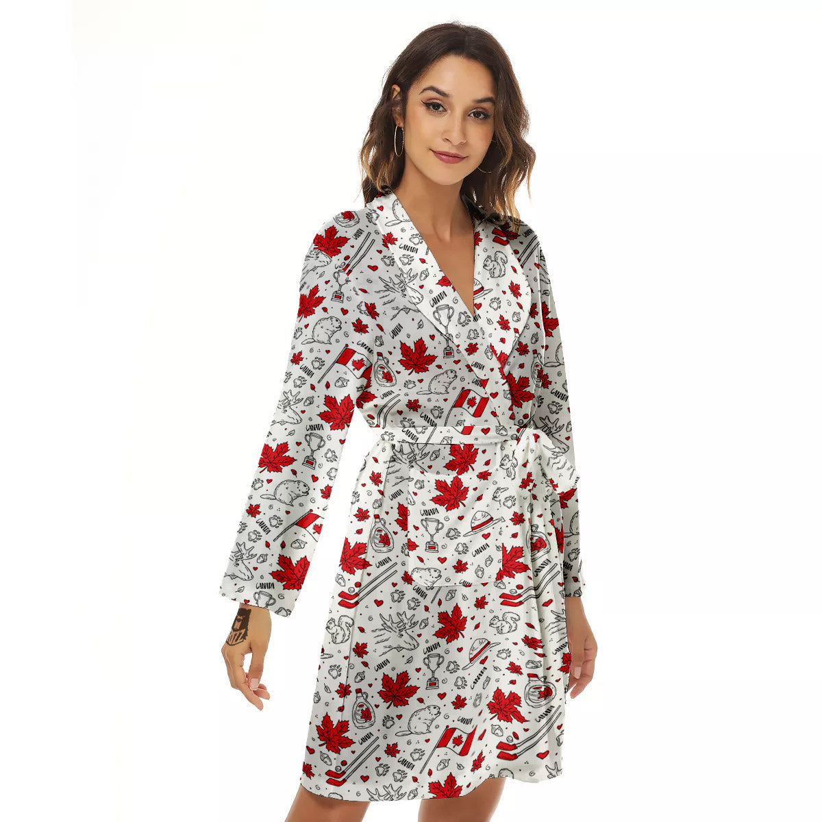 Country Canada Print Pattern Women's Robe-grizzshop