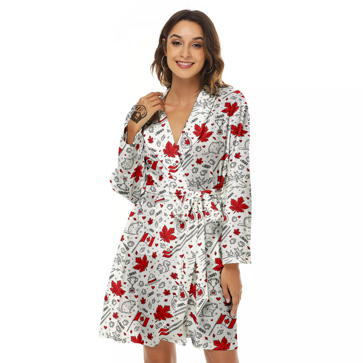 Country Canada Print Pattern Women's Robe-grizzshop