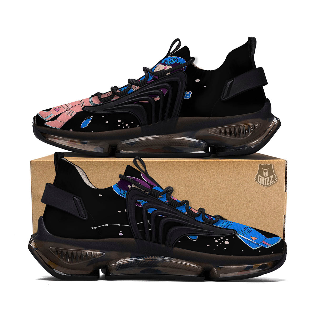 Couple Astronaut Travel In Space Print Black Gym Shoes-grizzshop