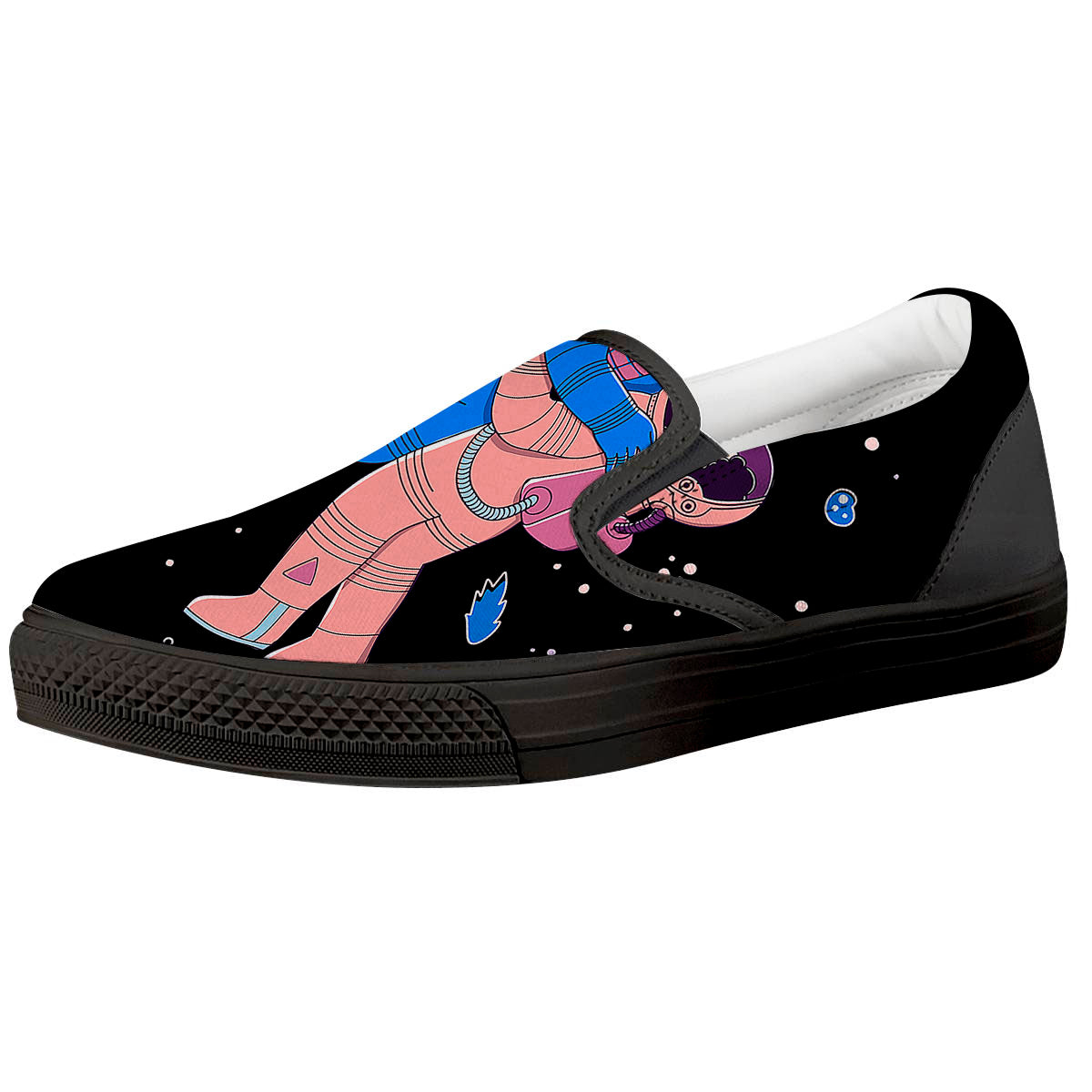 Couple Astronaut Travel In Space Print Black Slip On Shoes-grizzshop