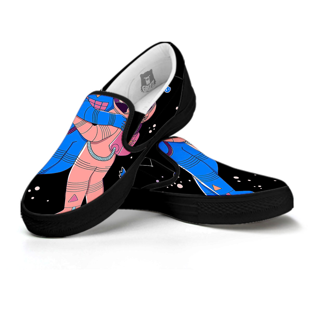 Couple Astronaut Travel In Space Print Black Slip On Shoes-grizzshop