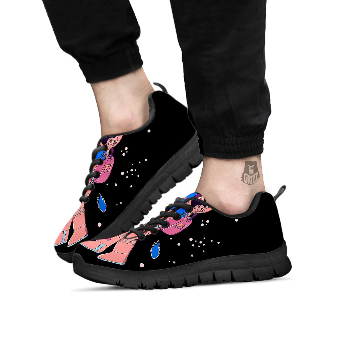 Couple Astronaut Travel In Space Print Black Sneaker-grizzshop