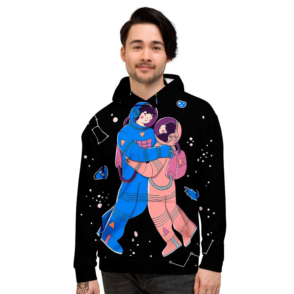 Couple Astronaut Travel In Space Print Men's Hoodie-grizzshop