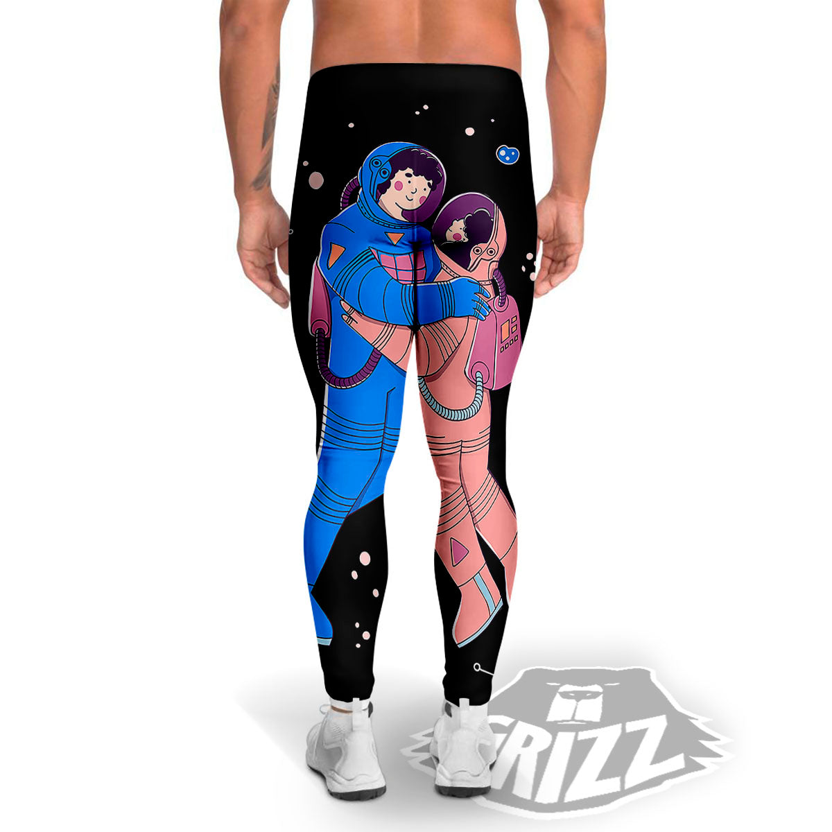 Couple Astronaut Travel In Space Print Men's Leggings-grizzshop