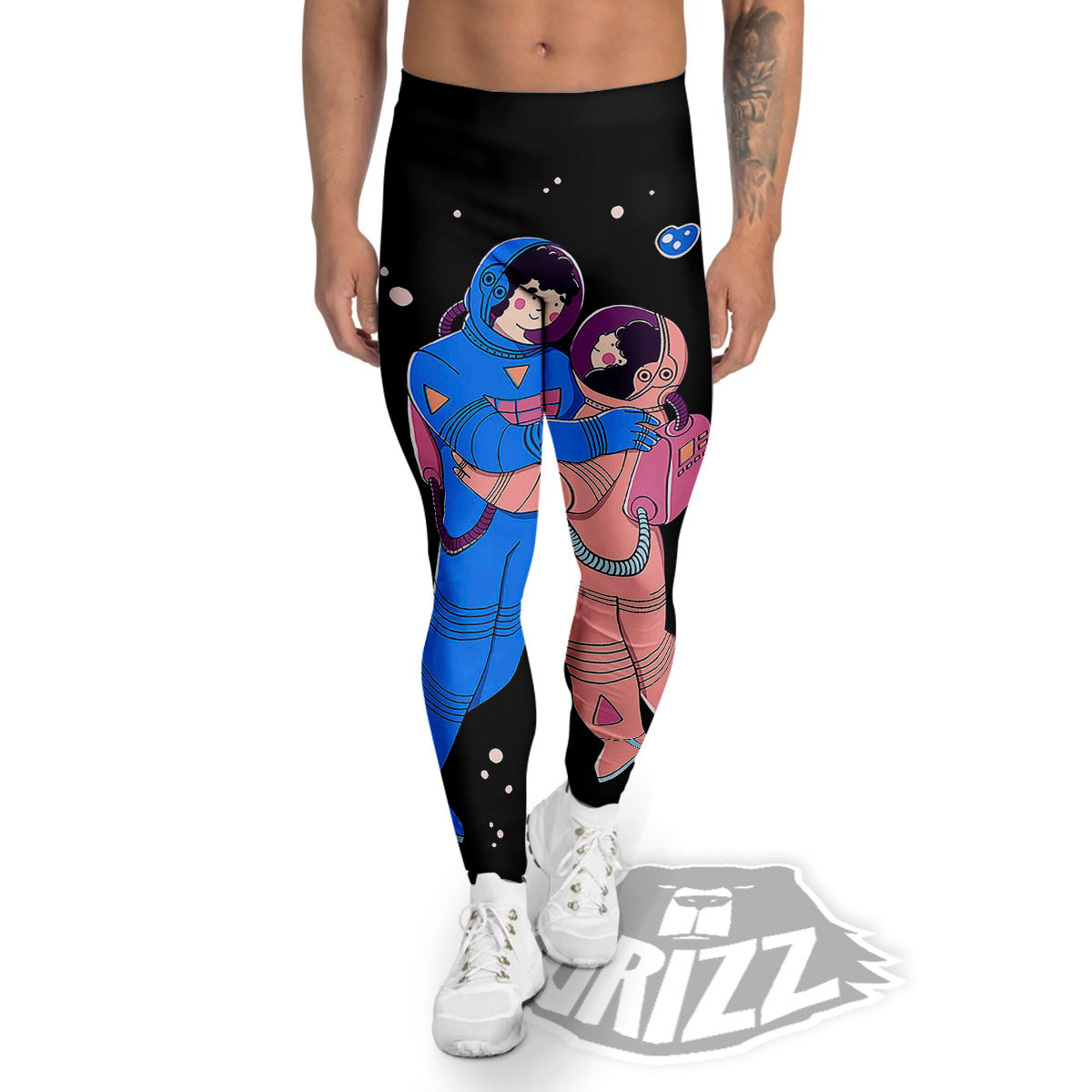 Couple Astronaut Travel In Space Print Men's Leggings-grizzshop
