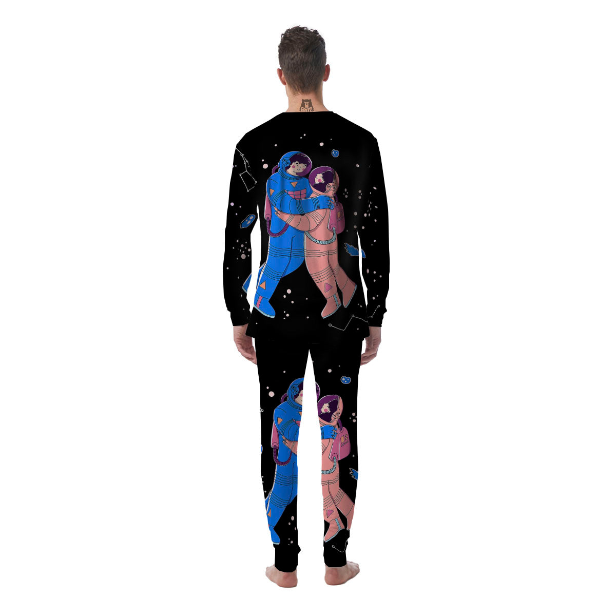 Couple Astronaut Travel In Space Print Men's Pajamas-grizzshop