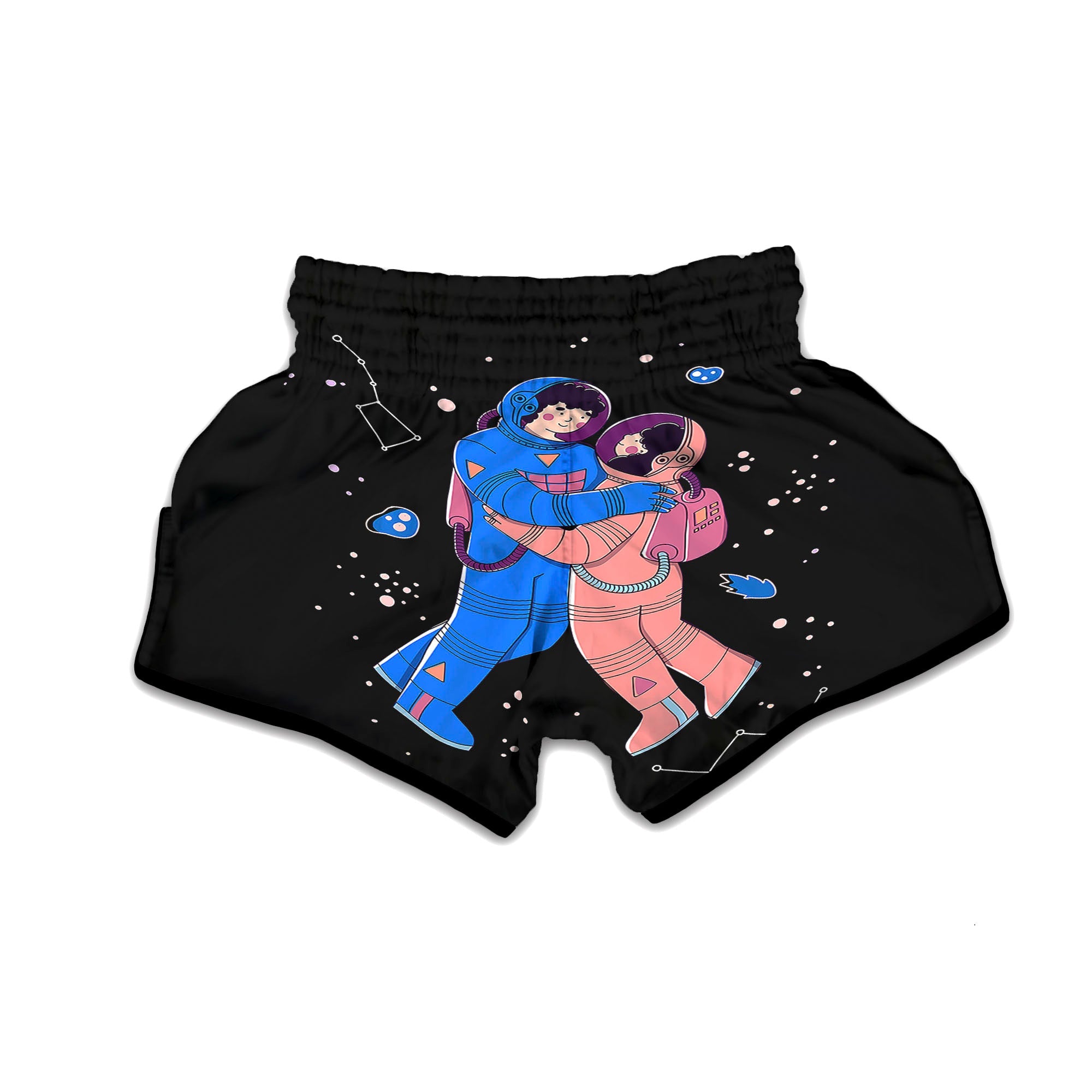 Couple Astronaut Travel In Space Print Muay Thai Boxing Shorts-grizzshop