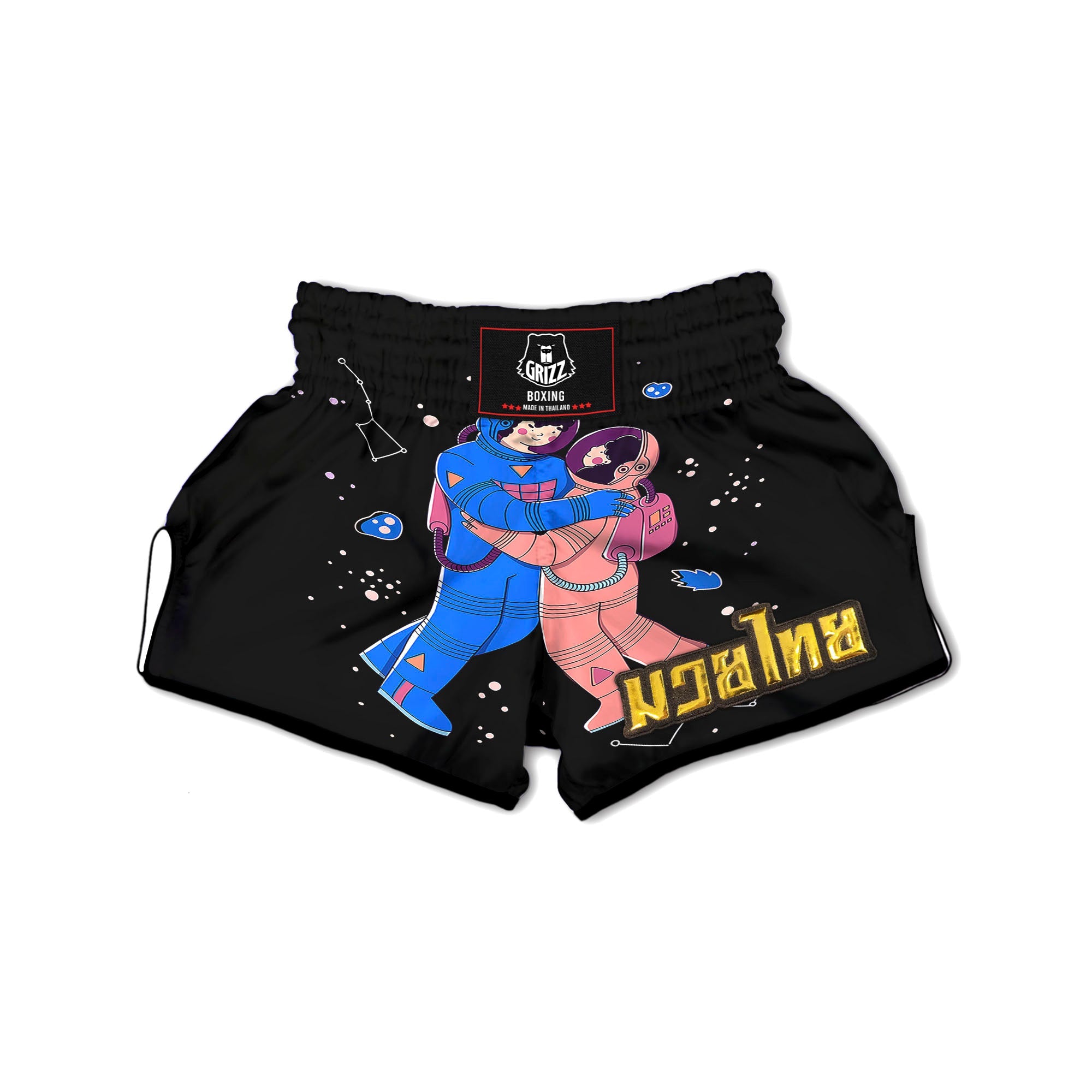 Couple Astronaut Travel In Space Print Muay Thai Boxing Shorts-grizzshop