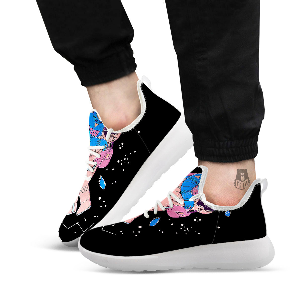 Couple Astronaut Travel In Space Print White Athletic Shoes-grizzshop