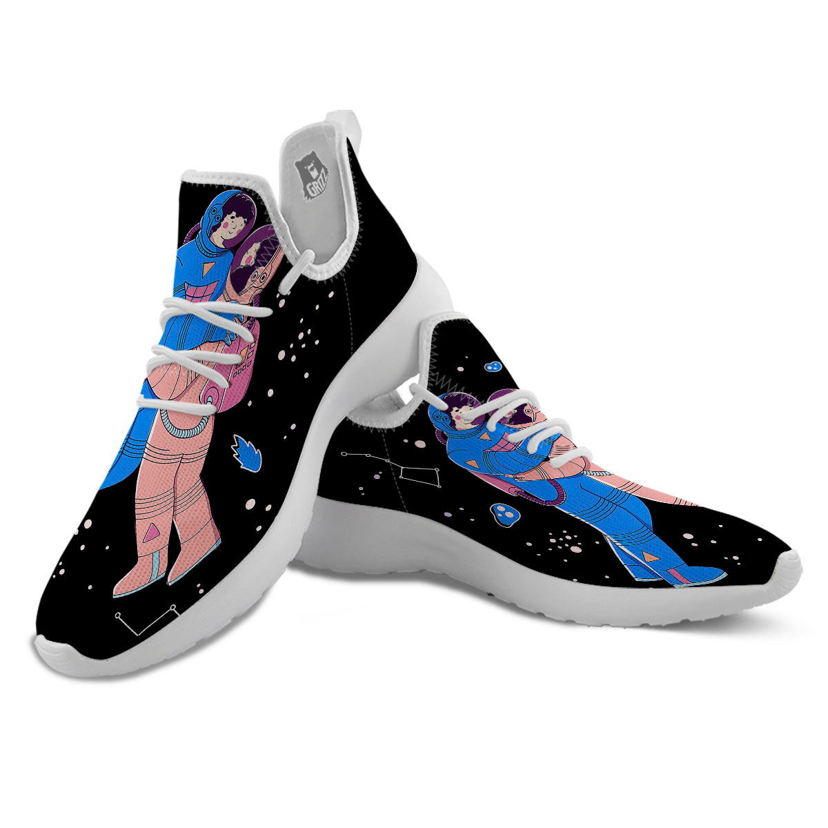 Couple Astronaut Travel In Space Print White Athletic Shoes-grizzshop