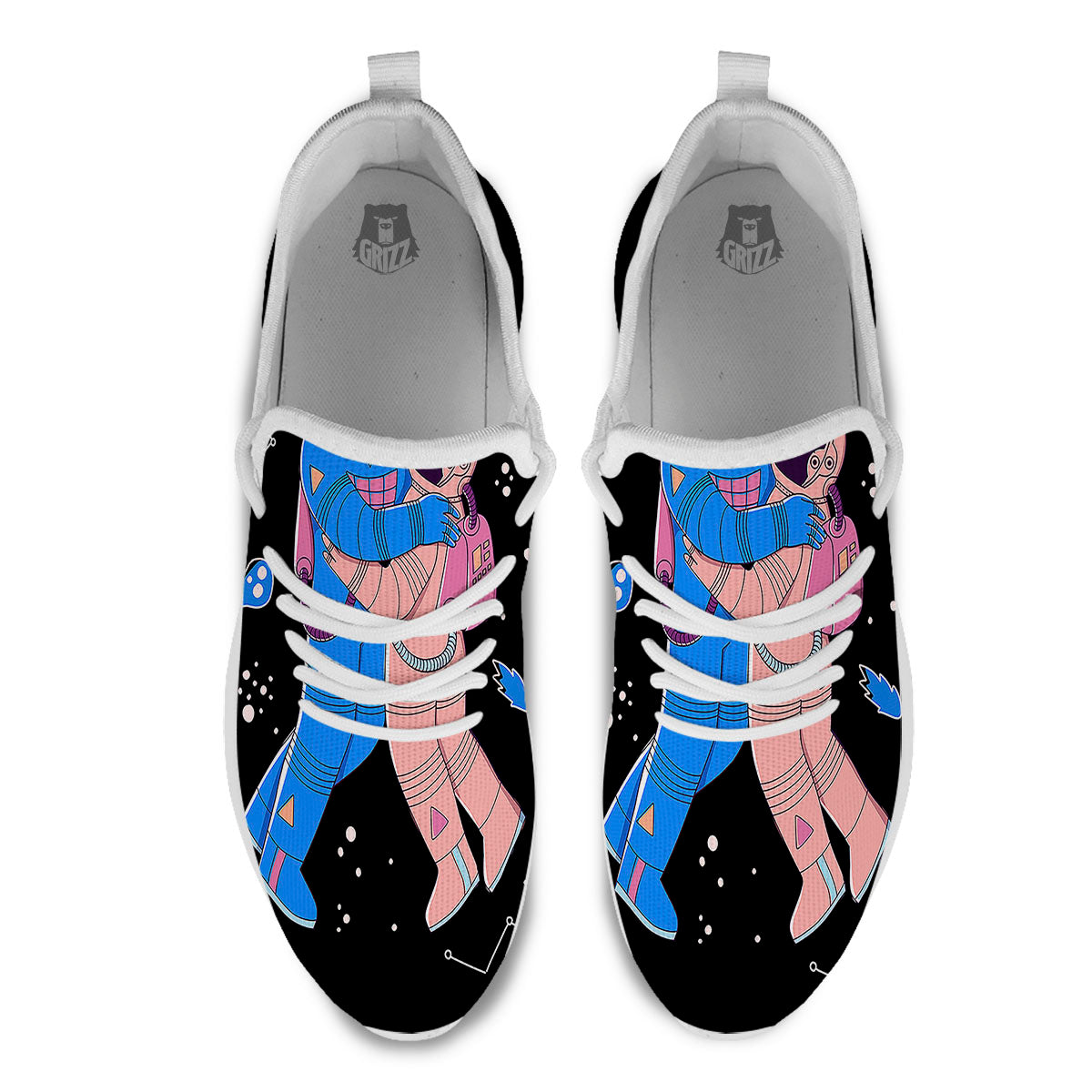 Couple Astronaut Travel In Space Print White Athletic Shoes-grizzshop