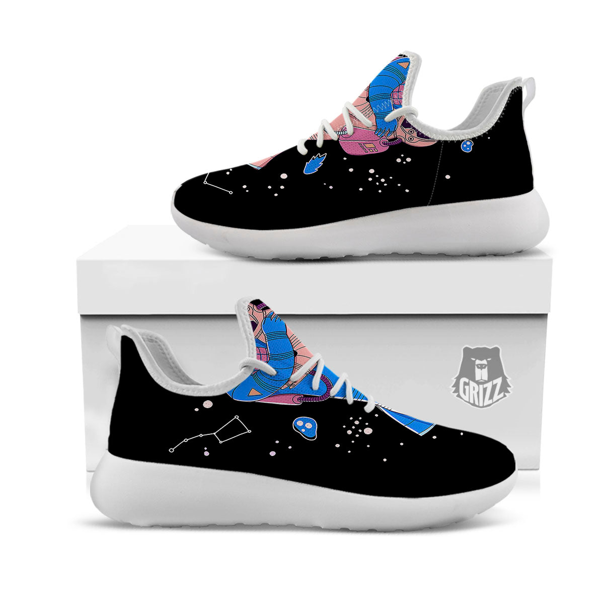 Couple Astronaut Travel In Space Print White Athletic Shoes-grizzshop